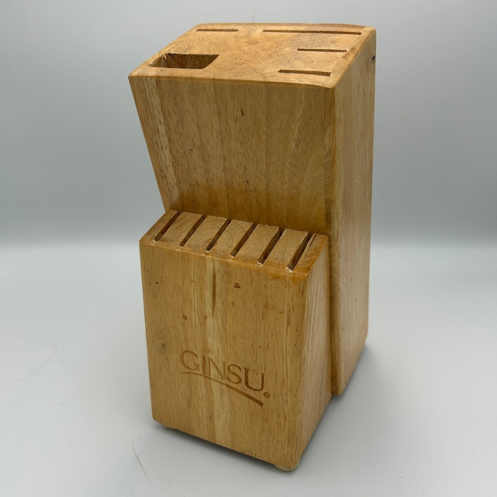 Ginsu Knife Block Holder 11 Slot Natural Wood Blond Solid Butcher